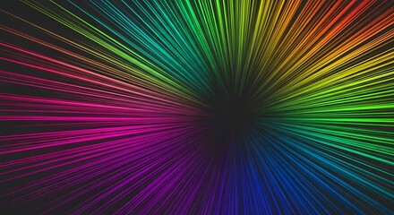 Abstract image with vibrant, radiating light beams emanating from a central dark core