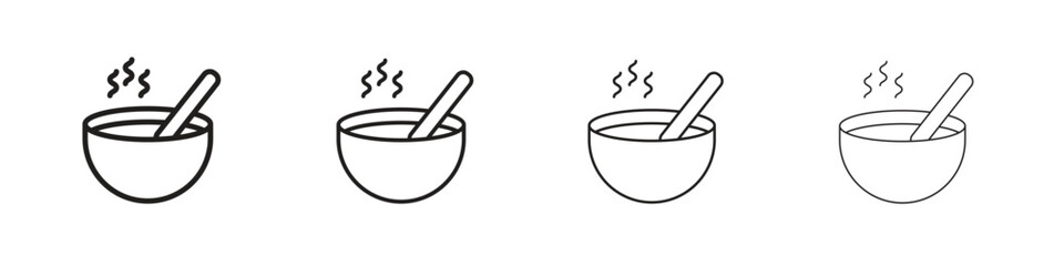 Bowl of soup icons illustrations collection on white background. Pixel perfect vector graphics