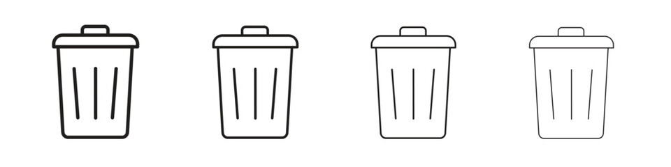 Bin icons illustrations collection on white background. Pixel perfect vector graphics