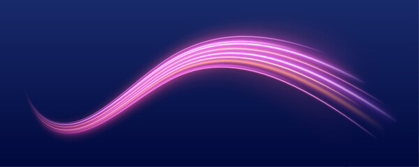 Glowing neon trails twist through darkness, simulating high-speed digital flow. Electric lines pulse with energy in a cyberpunk-inspired motion scene. PNG