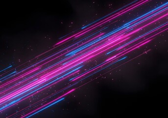 Obraz premium Abstract diagonal streaks of neon pink and blue light trails on a dark background