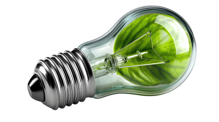 Eco-Friendly Innovation: A light bulb, embodying the concept of sustainable energy, reveals a vibrant green plant. Representing ideas about green energy and ecology.