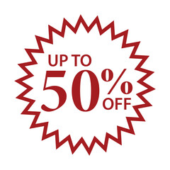 up to 50% off Tags, Discount, sale, label, badge red color