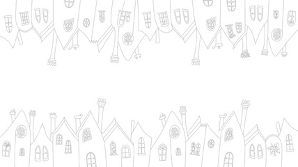 Naklejka premium A whimsical line drawing of two rows of houses facing each other with blank space in the middle
