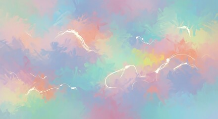 a serene painting of two figures embracing under colorful sky