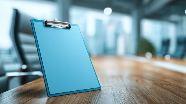 Blank Clipboard on Conference Table Ready for Meeting Notes and Business Planning