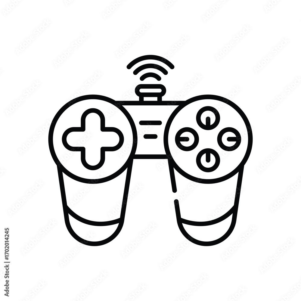 Poster black line art a wireless game controller with a plusshaped directional pad and four circular button