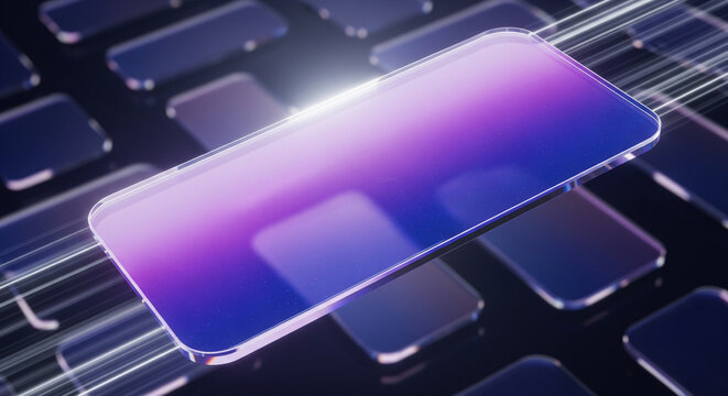 Close-Up of a Transparent Rectangular Data Plate with Light Purple Gradient and Motion Blur