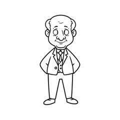 Old man with formal suit black and white vector illustration for classic portrait artwork design
