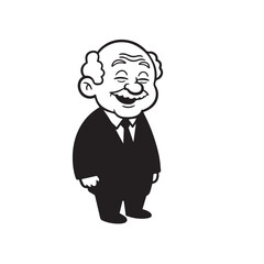 Old man with formal suit black and white vector illustration for classic portrait artwork design