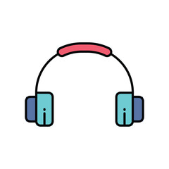 Headphones illustration with a pink padded headband and blue earpads connected by a black arch