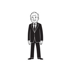 Old man with formal suit black and white vector illustration for classic portrait artwork design