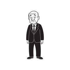 Obraz premium Old man with formal suit black and white vector illustration for classic portrait artwork design