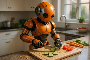 Robotic Chef Prepares Vegetables in Modern Kitchen