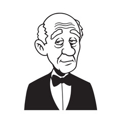 Old man with formal suit black and white vector illustration for classic portrait artwork design