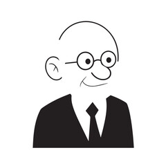 Old man with formal suit black and white vector illustration for classic portrait artwork design