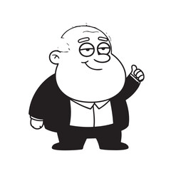 Old man with formal suit black and white vector illustration for classic portrait artwork design