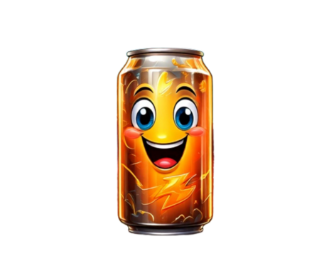  Cartoon Energy Drink Can Character with Wings and Speed Lines, Isolated on Transparent Background - Powered by Adobe