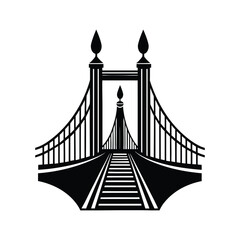 Black white silhouette bridge curved roadway