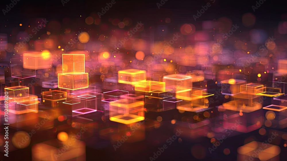 Aufkleber abstract colorful background with glowing cubes and bokeh effect