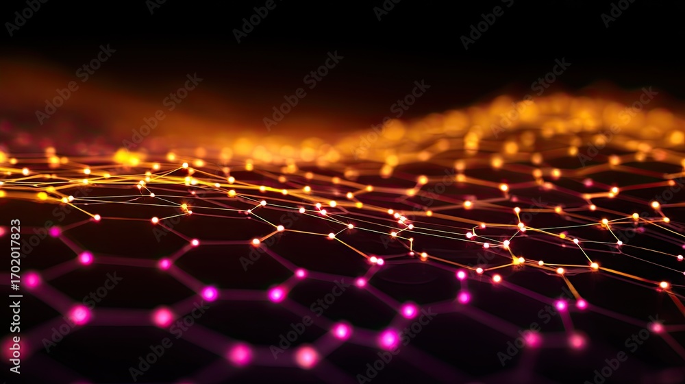 Poster abstract technology background with glowing lines and dots