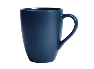 Matte navy blue ceramic mug isolated on transparent background