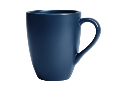 Matte navy blue ceramic mug isolated on transparent background