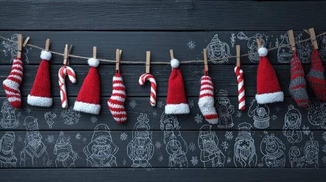 Festive Christmas Decorations with Knit Hats and Candy Canes