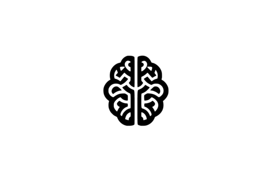 a black and white image of a stylized human brainblack, brain, brand, design, icon, illustration, knot, logo, symbol 