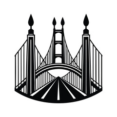 Black white silhouette bridge curved roadway