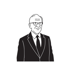 Old man with formal suit black and white vector illustration for classic portrait artwork design