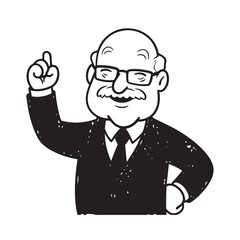 Old man with formal suit black and white vector illustration for classic portrait artwork design