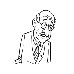 Old man with formal suit black and white vector illustration for classic portrait artwork design