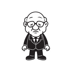 Old man with formal suit black and white vector illustration for classic portrait artwork design