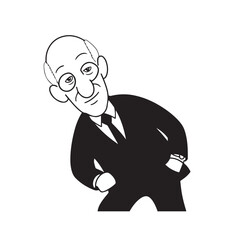 Old man with formal suit black and white vector illustration for classic portrait artwork design
