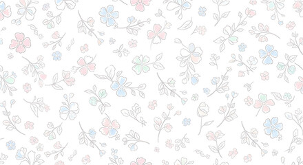 Delicate, pastel-colored floral pattern on a white background.