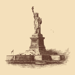 Statue of Liberty, New York illustration in a vintage style. This vector illustration can be used in any size you like for advertising, logos, and other work. © PanzaDesign