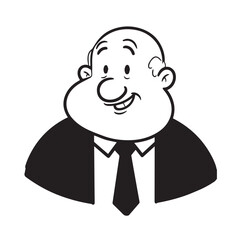 Old man with formal suit black and white vector illustration for classic portrait artwork design