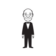 Obraz premium Old man with formal suit black and white vector illustration for classic portrait artwork design