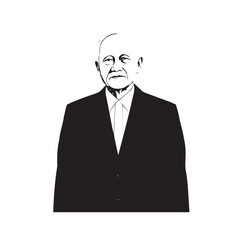 Old man with formal suit black and white vector illustration for classic portrait artwork design
