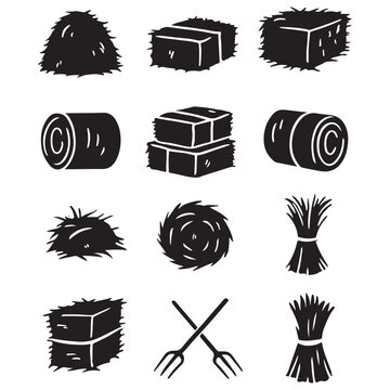 Agricultural hay and straw icons vector