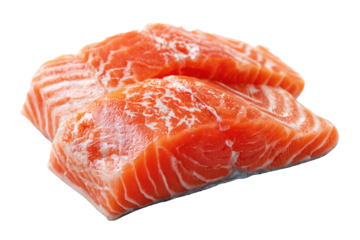 Raw salmon fish fillets isolated on transparent or white background, png