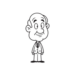 Old man with formal suit black and white vector illustration for classic portrait artwork design