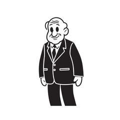Old man with formal suit black and white vector illustration for classic portrait artwork design