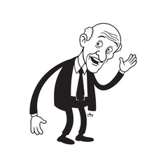 Fototapeta premium Old man with formal suit black and white vector illustration for classic portrait artwork design