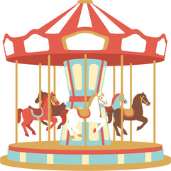 Flat Style Detailed Merry Go Round Horses Carnival Fair Illustration