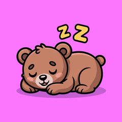 A cute cartoon baby bear sleeps soundly on a vibrant pink background, radiating cuteness and innocence in a lovely illustration of comfort and warmth.