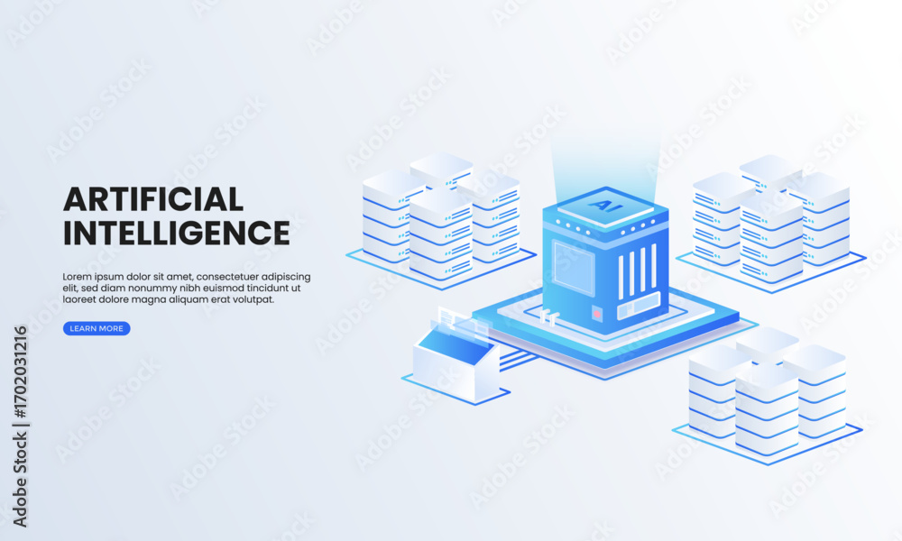 Poster artificial intelligence big data isometric vector illustration. artificial intelligence data center 