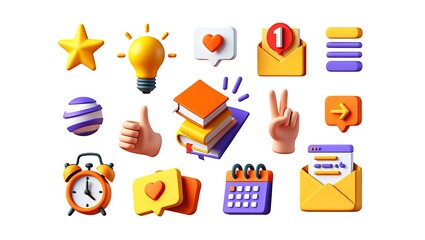 Collection of 3D Icons Representing Various Concepts and Activities