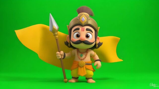 Adorable 3D Animated Parashurama:  Chroma Key Green Screen Footage